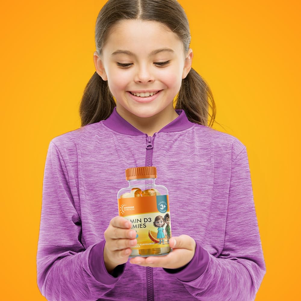 Kids Vitamin D Gummies by Sunshine Nutrition - MEGA Pack Vitamin D3 400IU Orange Flavour Gummy (Pack of 120)