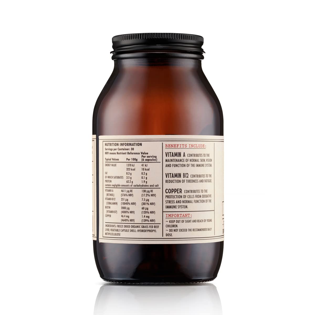 Hirsch Organic Grass Fed Beef Liver Supplement - 100% Certified Organic British Ingredients - Raw Freeze Dried - No Additives - 180 Capsules