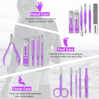 Leipple Manicure Set Professional Nail Clippers Pedicure Kit, 16 pcs Stainless Steel Nail Care Tools Grooming Kit with Luxurious Travel Leather Case for Thick Nails Men Women Gift (Violet)