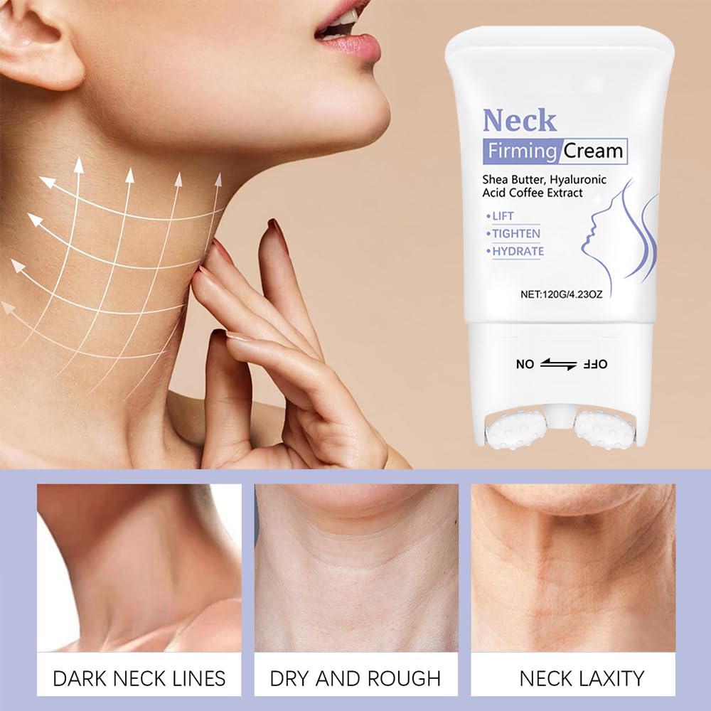 Fengyang® Neck Firming Cream,Neck Collagen Cream with Massage Roller – Tightens, Lifts & Smooths Wrinkles for Loose Skin – Anti-Aging Neck Cream for Women