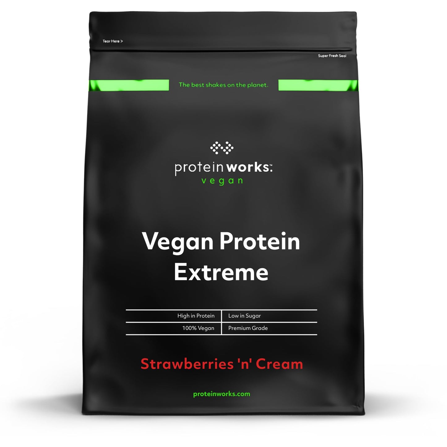 Protein Works - Vegan Protein Extreme , 29g Plant Based Protein , Added Vitamin Blend , 14 Servings , Strawberries 'n' Cream , 500g