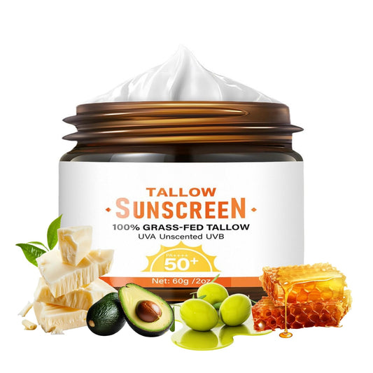 Organic Tallow Sunscreen - SPF 50 Natural Sunscreen - 100% Grass Fed Tallow Mineral Sunscreens - Beef Tallo_w Sunblock Factor 50 for Face & Body - Face Moisturizer for UV Protection