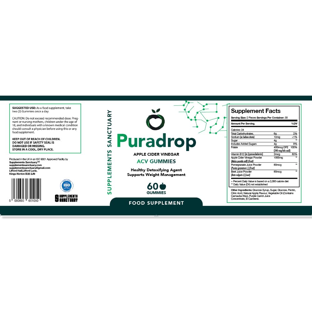 Supplements Sanctuary Puradrop Weight Management 60 Gummies, Great Tasting and Low Sugar