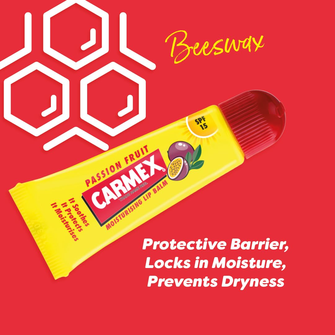 Carmex Passion Fruit Lip Balm Tube | SPF 15 For Sun Protection | Soothes And Repairs Dry, Cracked Lips | Intensely Hydrating Winter Lip Care Formula (10 g)