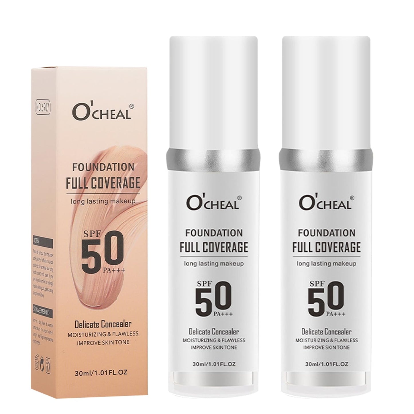 Domality 2 Pack Color Changing Foundation for Mature Skin, Liquid Base Makeup, SPF50 Sunscreen, Concealer Full Coverage, All Skin Tone Moisturizing Cover, Makeup Skin Tint, 30ml