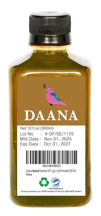DAANA Daana Organic Sesame Oil for Skin: Extra Virgin, Cold Pressed (350 ml)