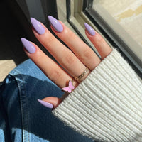 SXVME Lilac False Nails Medium, Acrylic Press on Nails Almond Solid Color Full Cover Fake Nails Medium Stiletto Stick on Nails for Women DIY Nail Art 24 Pcs