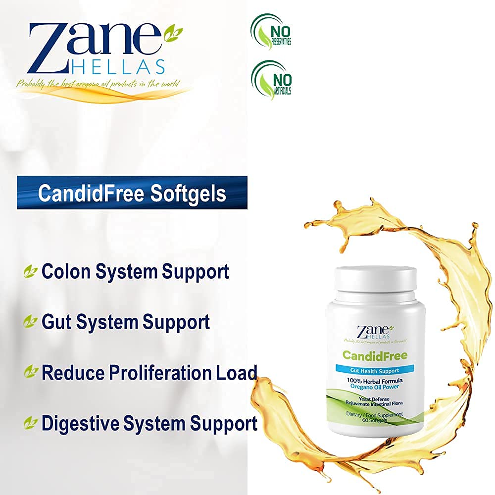 Zane HELLAS Probably the best oregano oil products in the world Zane Hellas Candidfree Softgels. Oregano Oil Power. Candida Support. Gut Health Support.Colon Health Support. Intestinal Flora Support.100% Herbal Solution.60 Softgels.