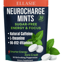 ELLASIE NeuroCharge Energy & Focus Gum (Peppermint, 90 Pieces) | 80mg Natural Caffeine + L-Theanine + Vitamin B12 & B6 | Sugar Free Nootropic Cognitive Brain Performance Supplement