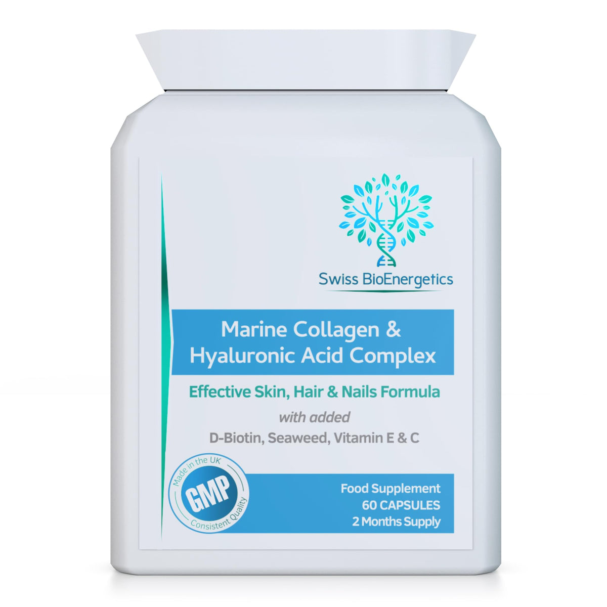 swiss bioenergetics Marine Collagen & Hyaluronic Acid Complex - 60 Capsules - 500mg of Highly Bioavailable Naticol® Hydrolysed Collagen