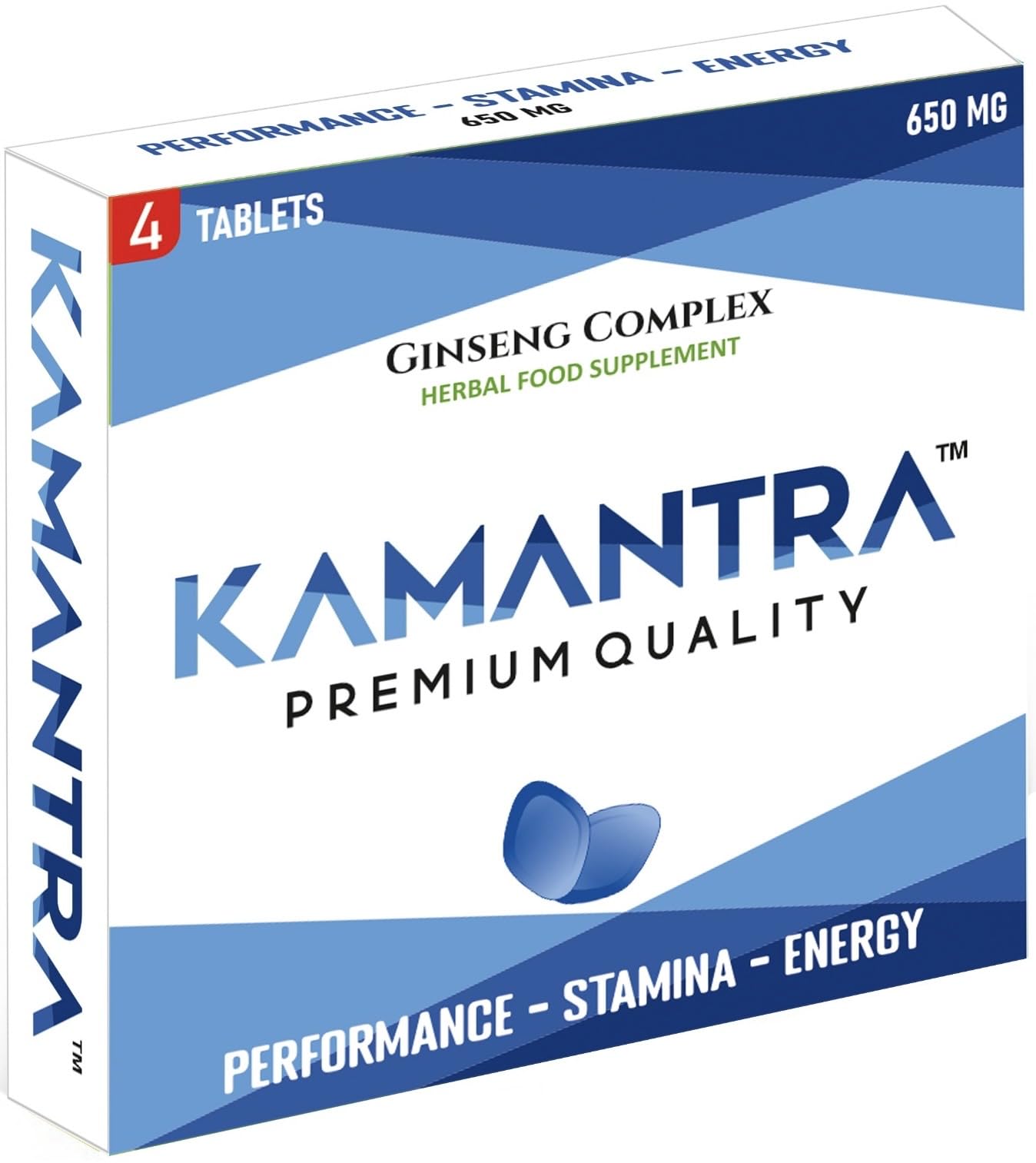 KAMANTRA™ - Mantra to Enhance Your Performance - Extra Strength Performance Enhancing, Stamina Endurance Booster Blue Supplement Tablets for Men - 4 Ginseng Tablets