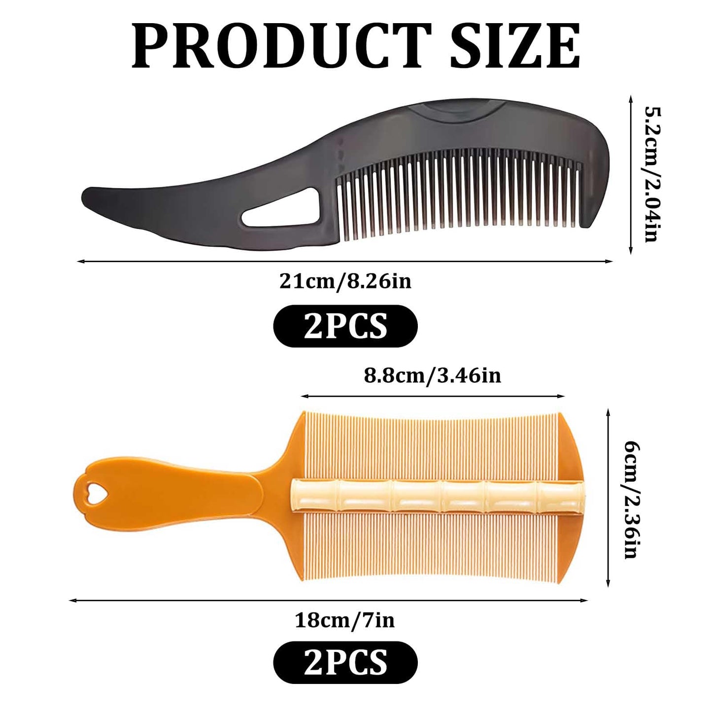 Anmahe 4 PCS Massage Dandruff Comb Remover,2 Brown Hollow Tooth Comb with 2 Orange Scalp Brush,Fine Tooth Comb for Dandruff,Easy to Clean,for Dandruff Removal and Tangled Hair