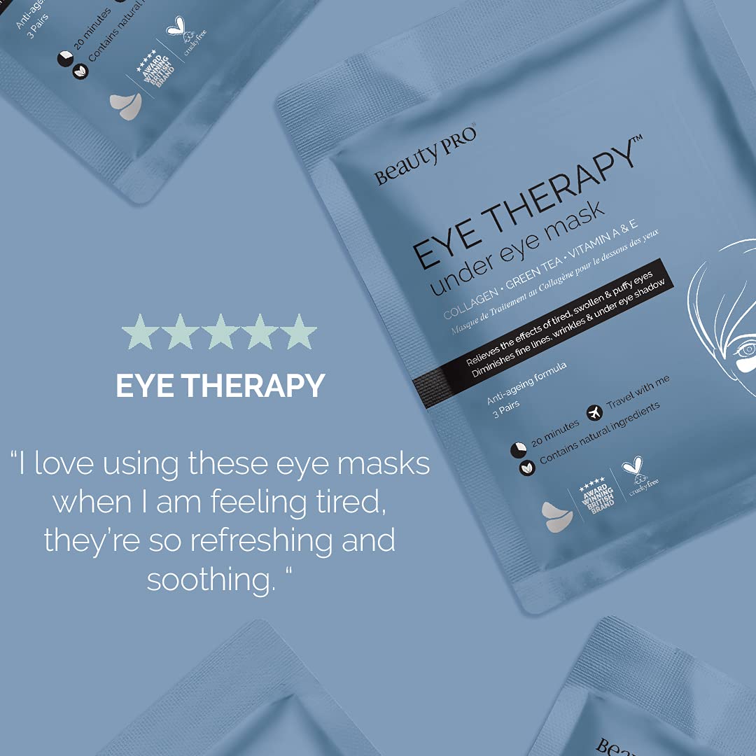 BEAUTYPRO EYE THERAPY Collagen Under Eye Masks with Green Tea Extract | 3 Applications | for Puffy Eyes | Under Eye Pads for Fine Lines & Wrinkles | Ideal Pamper Gifts | Face Care