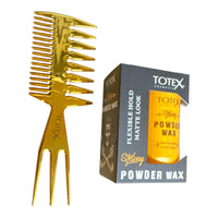 Totex Hair Styling Matte Powder Wax 20g + Wide Tooth Gold Comb No2 | Volumizing Texturising Dust Powder | Strong Hold Matte Finish | Hair & Beard Styling Kit for Men & Women
