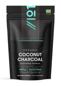 ALPHA01 Organic Activated Coconut Charcoal 2000mg – 180 Vegan Capsules – Bloating & Gas, Digestion & Flatulence Natural Relief – Resealable and Recyclable Pouch by Alpha01