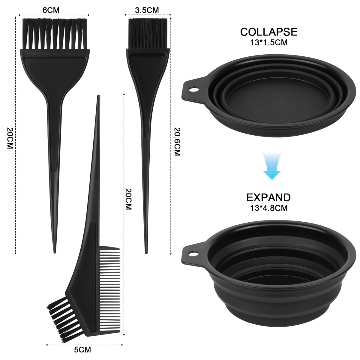 GAOHUI 4 Pcs Hair Coloring Brushes, Hair Dye Kit, Double Sided Hair Dying Brushes Tint Comb Set, DIY Salon Hair Dye Brush and Bowl Set with Hair Dying Mixing Bowl