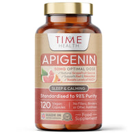 Time Health Apigenin - 50mg x 120 Capsules - 98%+ Purity - Optimal Dose for Sleep & Relaxation Support - NAD+ Booster - Grapefruit Source - UK Made - GMP Standards - Zero Additives (120 Count (Pack of 1))