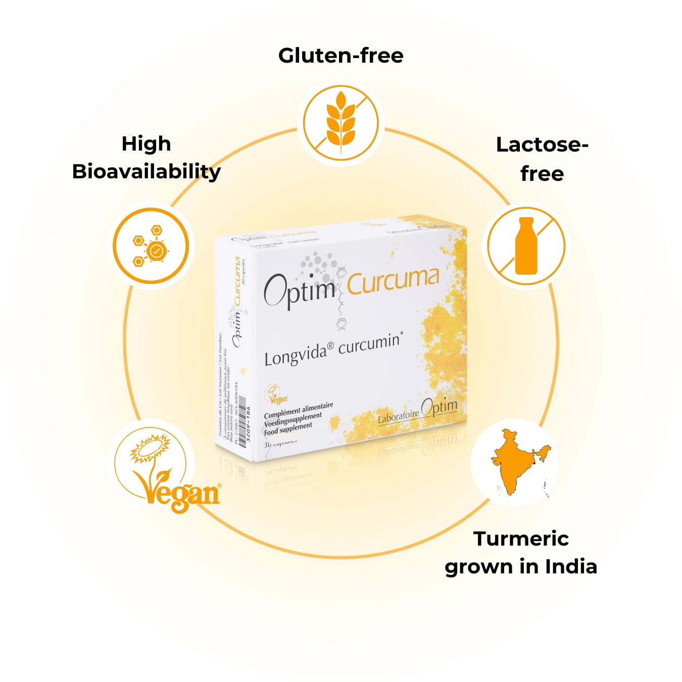 Optim OPTIM Curcuma Longvida Curcumin 45 Vegan Capsules SOYA Free | Natural Extract of Turmeric High Strength & Bioavailability| Supplement for Joint Comfort - Fatigue | NO Black Pepper NO Piperine