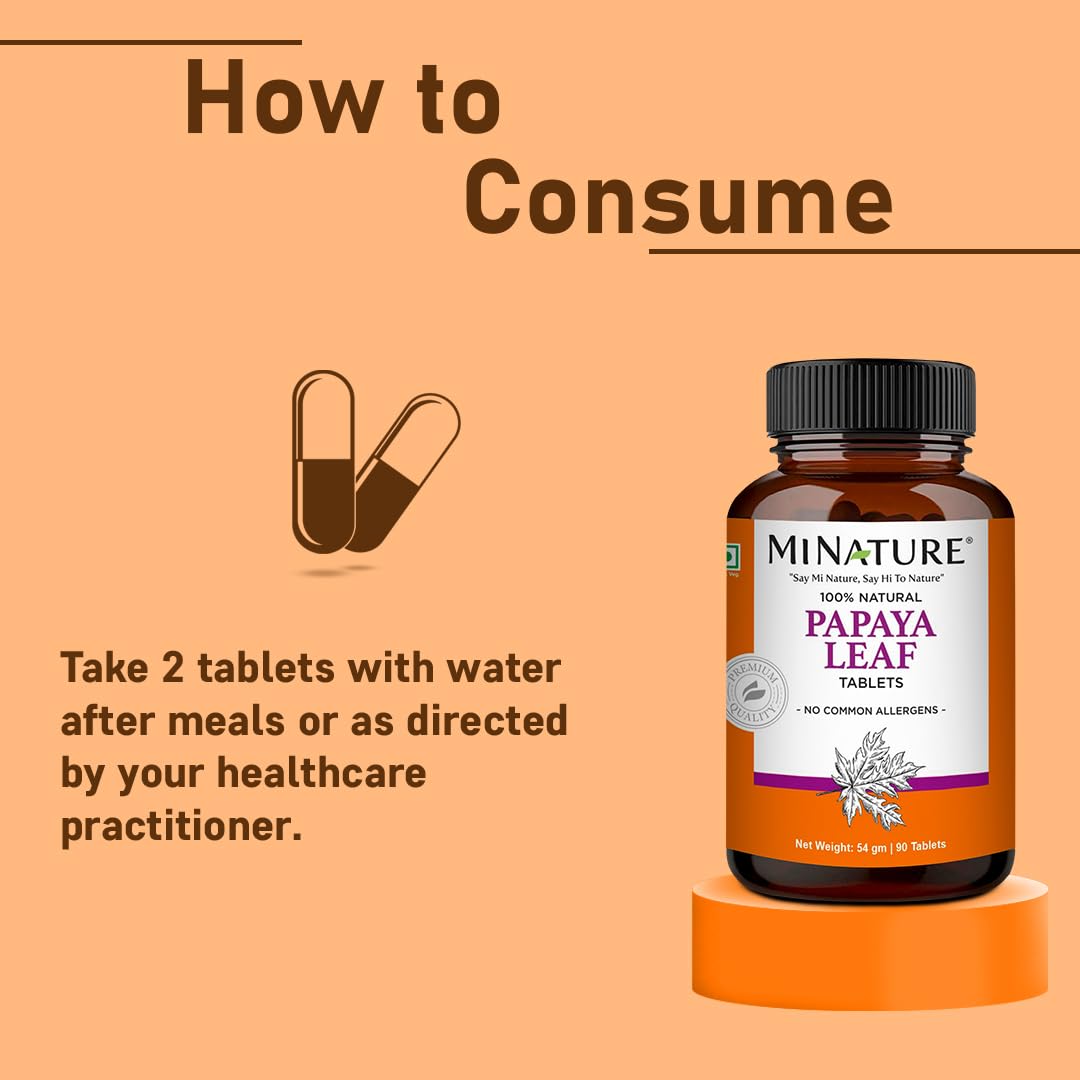 minature Papaya Leaf Tablets by mi Nature| 90 Tablets, 1000 mg| Vegan| Papaya Leaf|