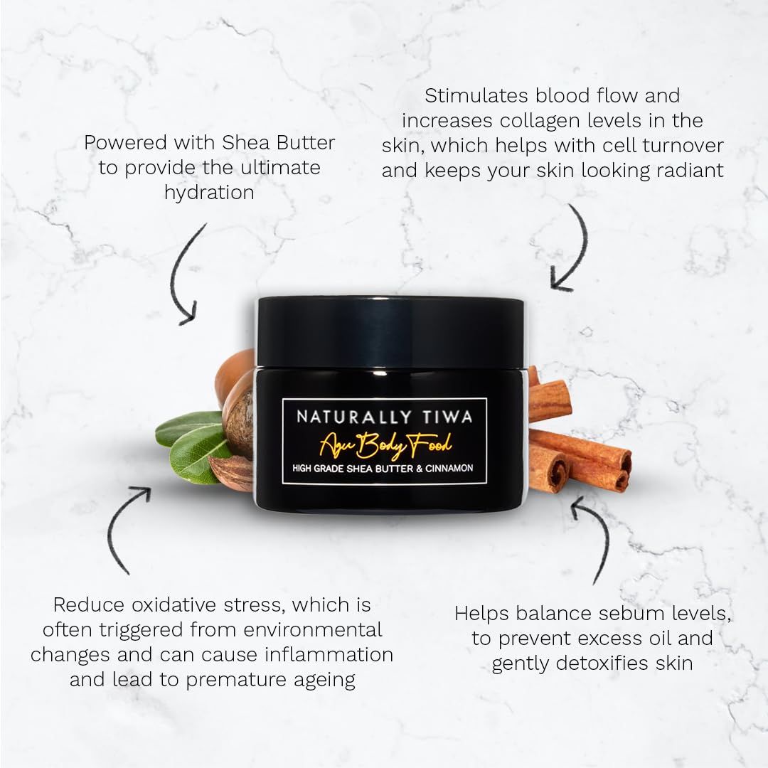 Naturally Tribal Skincare AGU Body Food 250ml Natural Moisturiser, Intensely Hydrating + Eczema + Psoriasis Relief + Shea Butter, Cinnamon and Nutmeg. Chemotherapy Skincare + Vegan + Cruelty Free