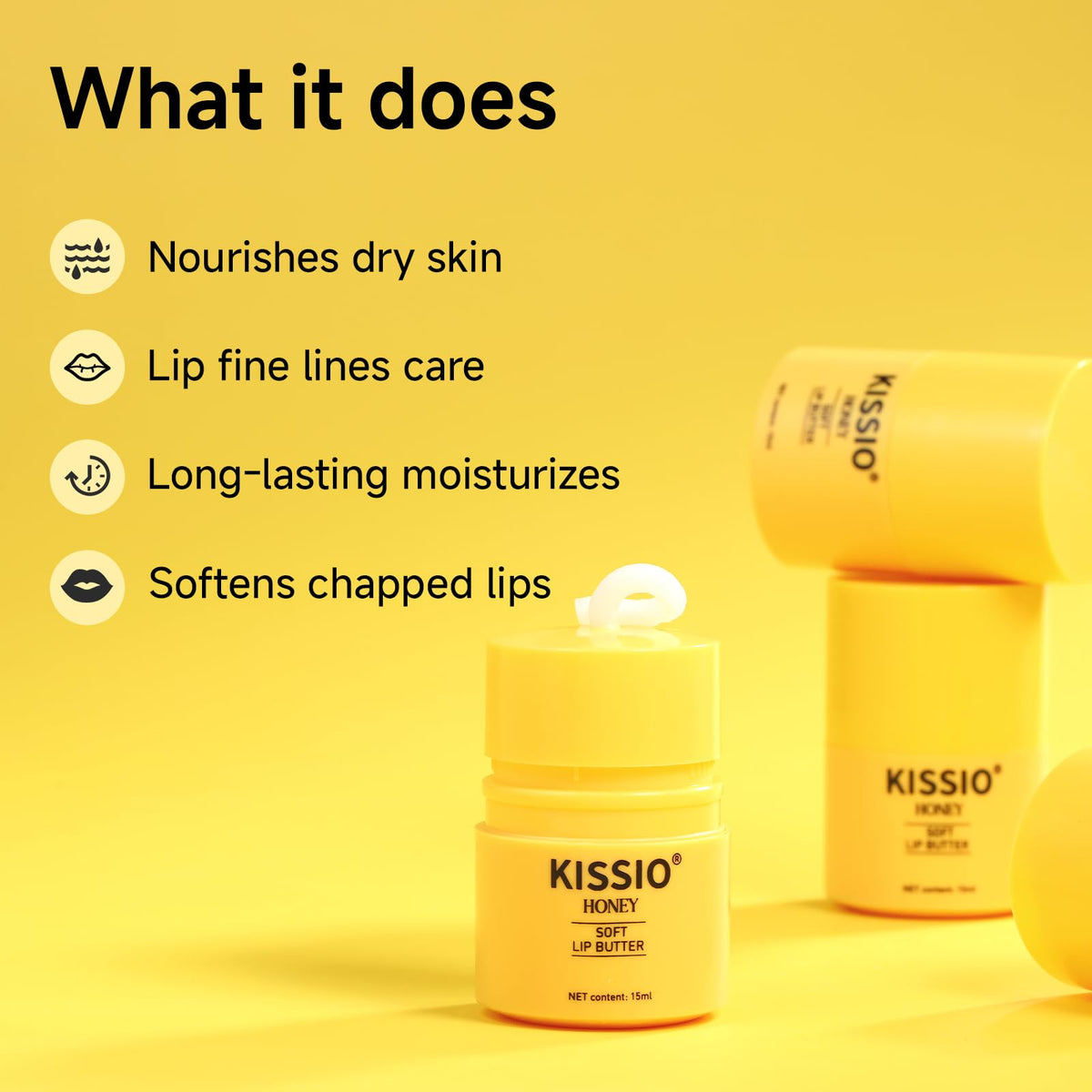 KISSIO Honey Lip Butter Set,Lip Balm with 1000 ppm Propolis Extract,Ceramide AP and Phytosphingosine,Long-lasting Moisture and Nourishe Lips,Lip Lines Care