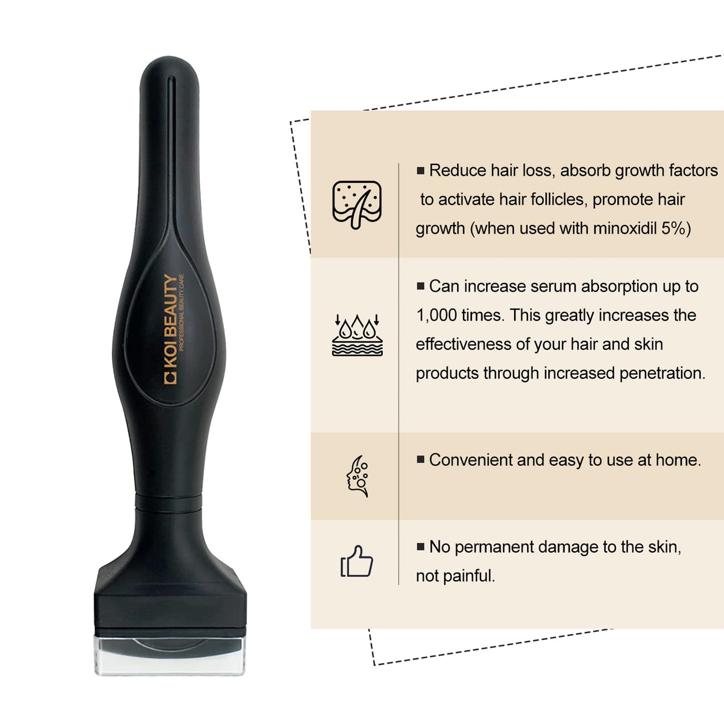 Koi Beauty KOI BEAUTY Derma Stamp 0.5mm for Hair and Beard Growth, Derma Roller with 175 Real Individual Needles Titanium for Face Body Scalp Care, Professional Microneedling Dermastamp for Women and Men at Home