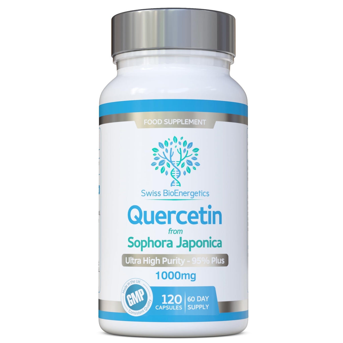 swiss bioenergetics Quercetin 1000mg 60-day supply - No Artificial fillers, binders or flow agents - High Strength Pure Quercetin capsules from Sophora Japonica - Suitable for Vegetarians and Vegans – Exclusively UK Made