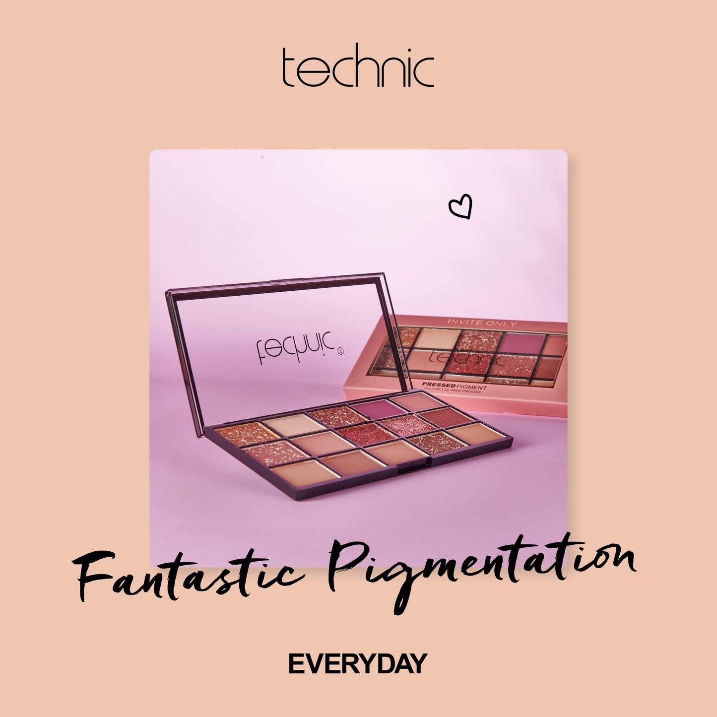 Technic Invite Only Eyeshadow Palette - 15 Blendable Shades with Highly Pigmented Glitters, Shimmers & Mattes for Day or Night Looks. A Mixture of Pinks, Berries and Neutrals. 22.5g