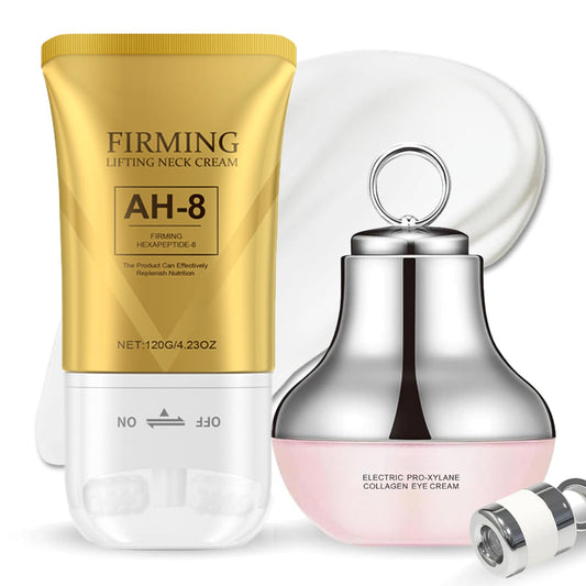 Orknglowy 2PCS AH-8 Firming Neck Cream & Electric Massage Eye Cream - Neck and Eye Cream Bundle Tightening & Revitalizing Set for Firm and Smooth of Fine Lines, Anti-Wrinkle, Moisturizing, Day & Night Use