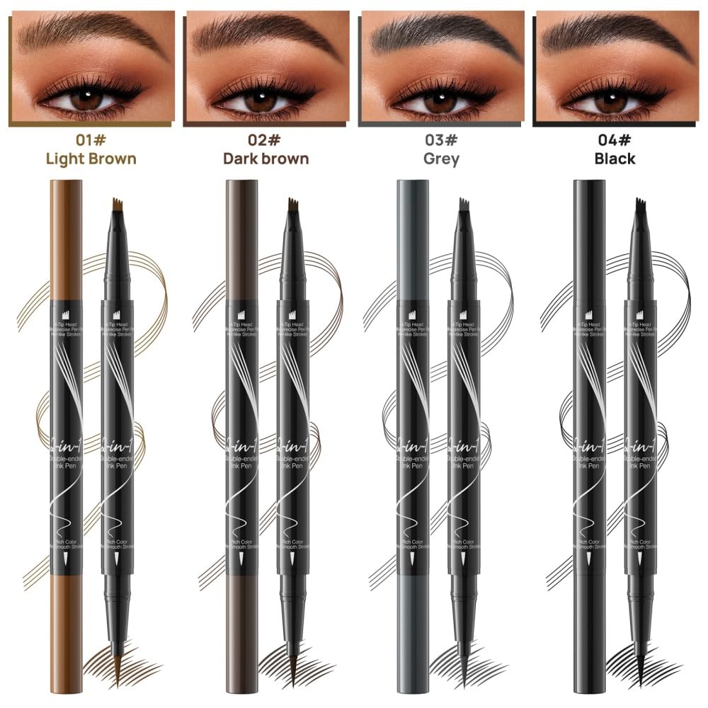 MAYEON Waterproof Dual-Ended Brow Pencil with 4-Prong Comb & Microblade Tip - Ultra-Fine Hair-Like Strokes, Smudge/Sweat Proof Formula(Includes Eyebrow Stencils & Brush) (Light Brown)