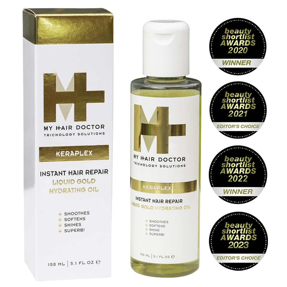 MY HAIR DOCTOR MHD Keraplex Liquid Gold Keratin Hair Oil | Hydrating 150ml Hair Serum Hair Oil for Dry Damaged Hair | Serum with Keratin, Castor Oil and Black Oats | Vegan Friendly