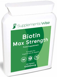 Supplements Wise Biotin Hair Growth Supplement- 120 X 10000mcg Biotin Tablets - Thicker Hair and Fuller Beard - Faster Nail Growth - Healthy Skin - For Men or Women - Max Strength Hair Vitamins - Vitamin B7 Supplement