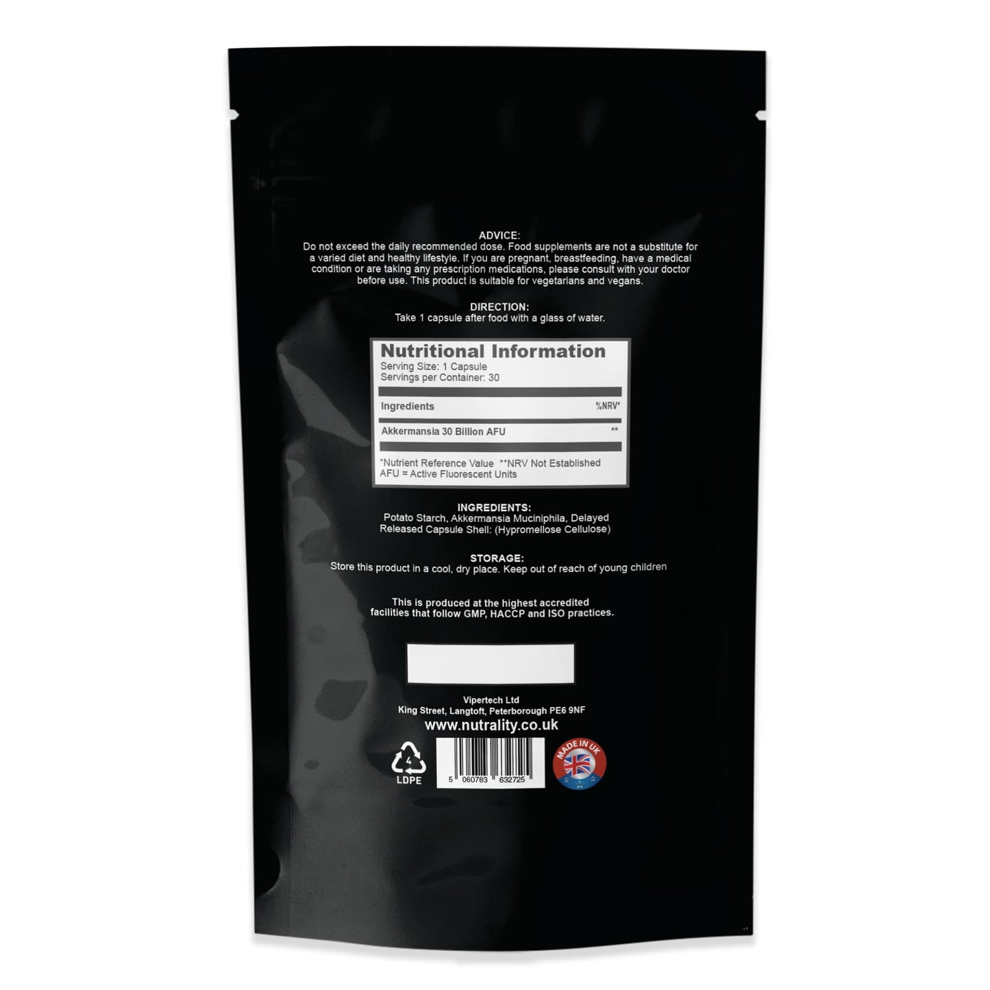 Nutrality Akkermansia Supplement | 30 Capsules with 30 Billion AFU | Resistant Starch for Gut Health | Freeze-Dried for Freshness | Delayed Release for Optimal Absorption | Probiotic Support