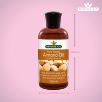 Natures Aid Sweet Almond Oil 150ml – 100% Pure Massage Aromatherapy Oil for Dry Sensitive or Irritated Skin – Vegan, Non-GMO, Gluten-Free – Hydrates, Soothes, Nourishes – Natural Skincare – Pack of 1