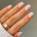 NLFOX French False Nails - 24pcs Square Short Fake Nails - Baby Blue Elegant Press on Nails French Tip - Glossy Glue on nails - Full Cover,12 Sizes Reusable Acrylic Nail for Women Girls