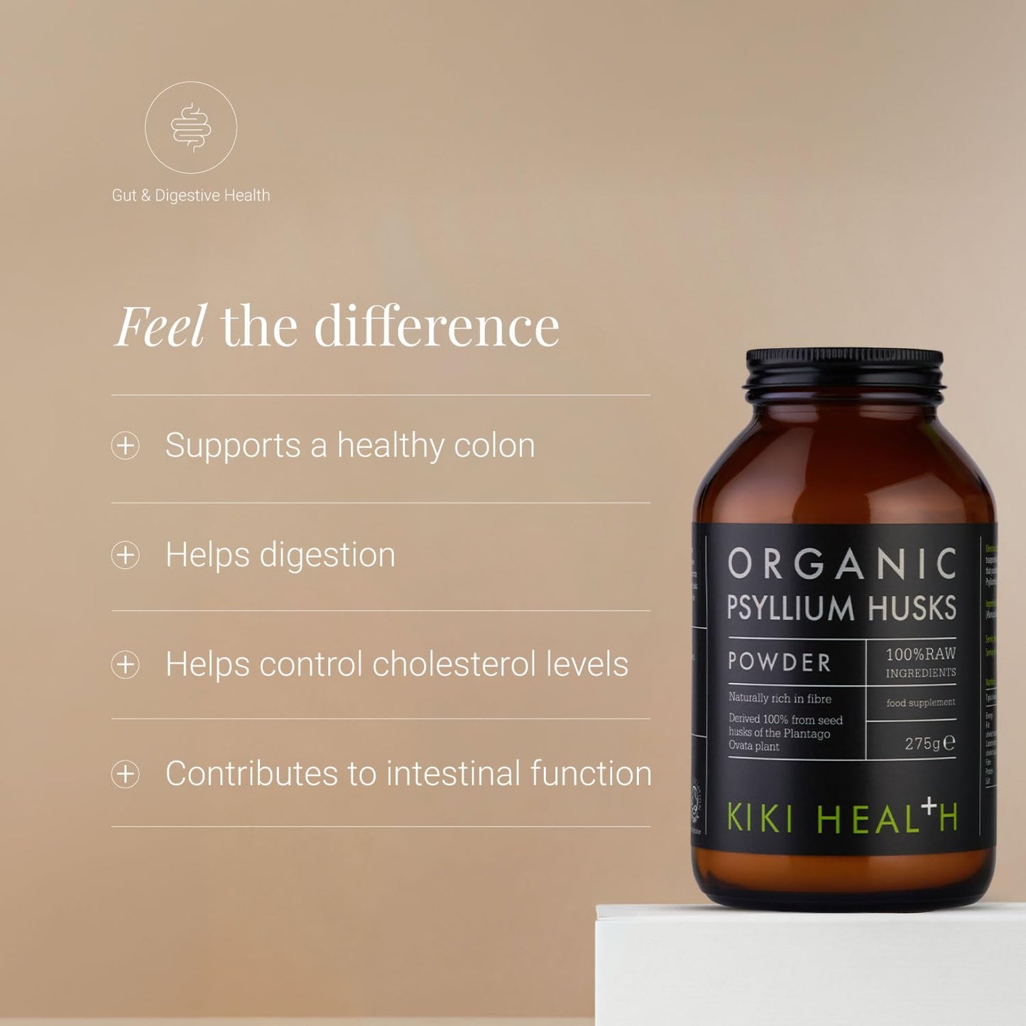 KIKI HEALTH KIKI Health Premium Certified Organic Psyllium Husk Powder | 100% Soluble Fiber for Digestion, GMO-Free, Rich in Nutrients, Gluten/Wheat-Free | Supports Digestive Wellness & Mineral Absorption - 275g