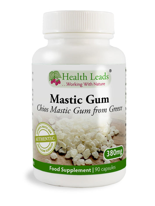 Health Leads ...Working With Nature Natural Greek Chios (Xios) Mastic Gum 380mg x 90 Capsules, 100% Authentc Mastiha from Greece, Vegan, Magnesium Stearate Free & No Nasties, Manufactured in Wales