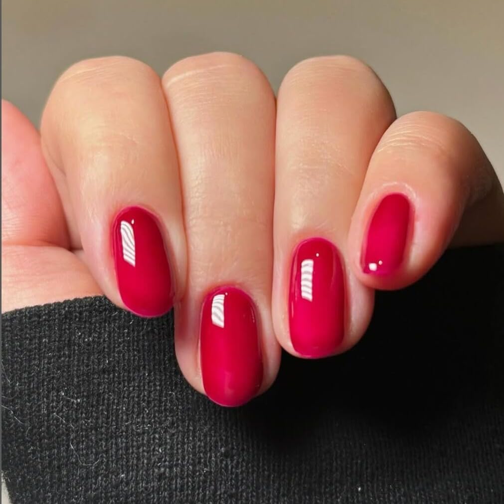 SXVME Light Red Press On Nails Short Oval, Glossy Short False Nails Almond, Salon Quality Manicure, Reusable Soft Gel Fake Nails for Women Everyday Wear, 24 Pcs