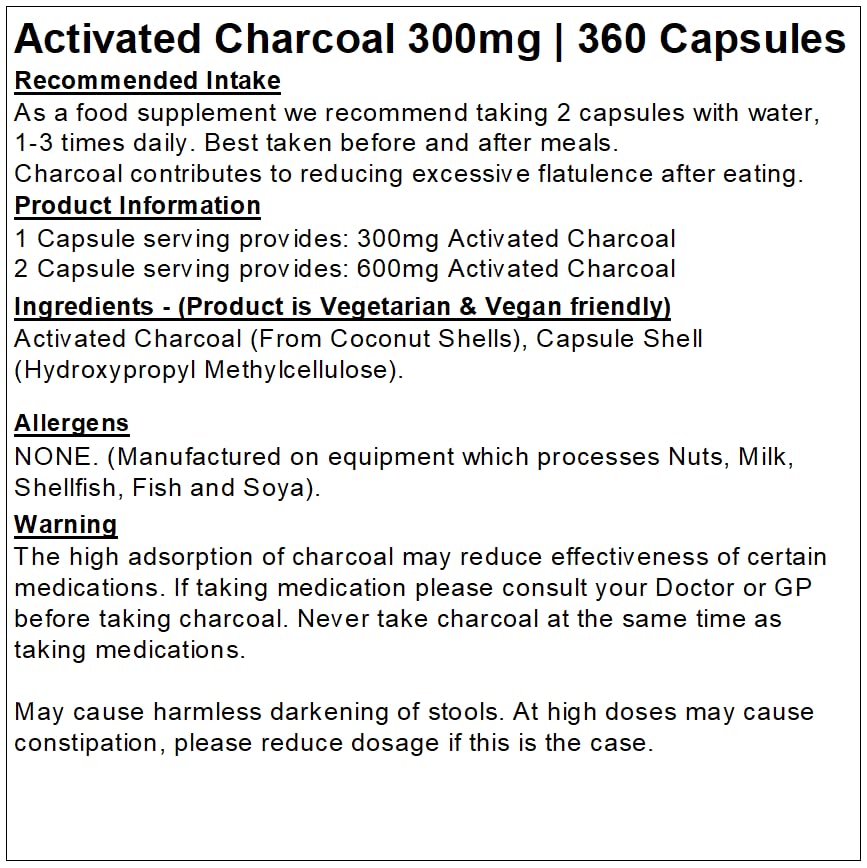 Peak Supps Activated Charcoal Capsules 300mg | Pure from Coconut Shells | Vegan (360)