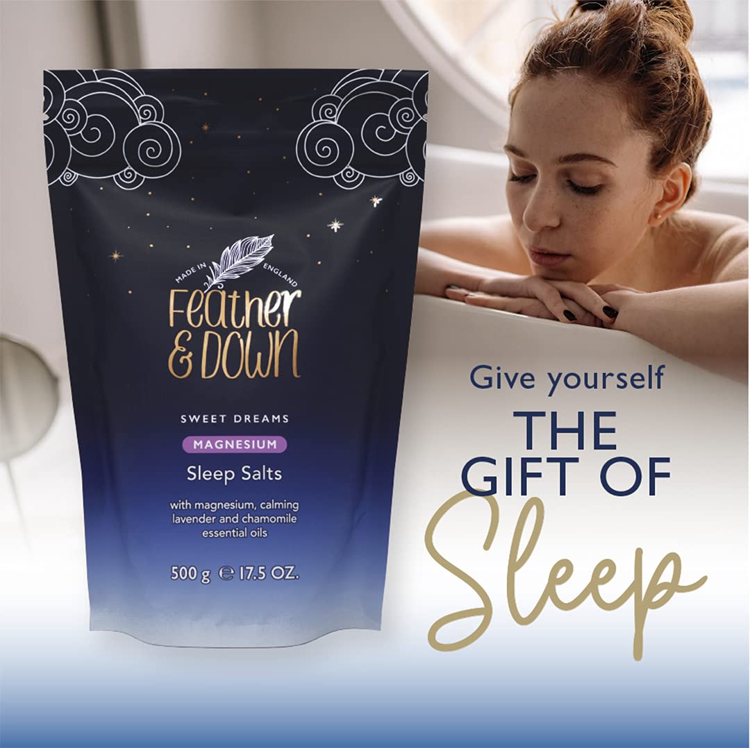 Feather & Down Sweet Dreams Magnesium Sleep Salts (500g) – with Magnesium Calming Lavender & Chamomile Essential Oils. Relieve Stress & Tension. Encourages a Restful Night’s Sleep