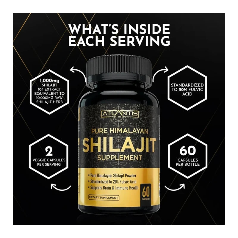Shilajit Supplement Capsules, 10,000mg Equivalent per Serving, Made in The USA, Shilajit for Men & Women, 60 Capsules