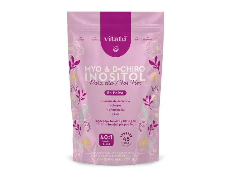 Vitatú | Myo Inositol (4g) & D-Chiro Inositol (1g) Ideal Mix 40:1 | Duration 45 Days | with Folic Acid + Vitamin D3 + Zinc (7.9oz / 225g)