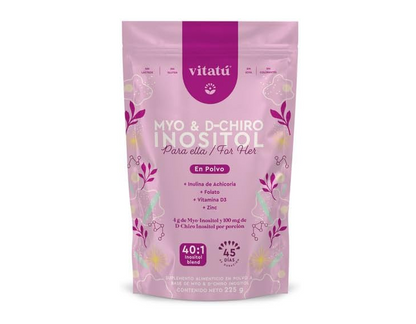 Vitatú | Myo Inositol (4g) & D-Chiro Inositol (1g) Ideal Mix 40:1 | Duration 45 Days | with Folic Acid + Vitamin D3 + Zinc (7.9oz / 225g)