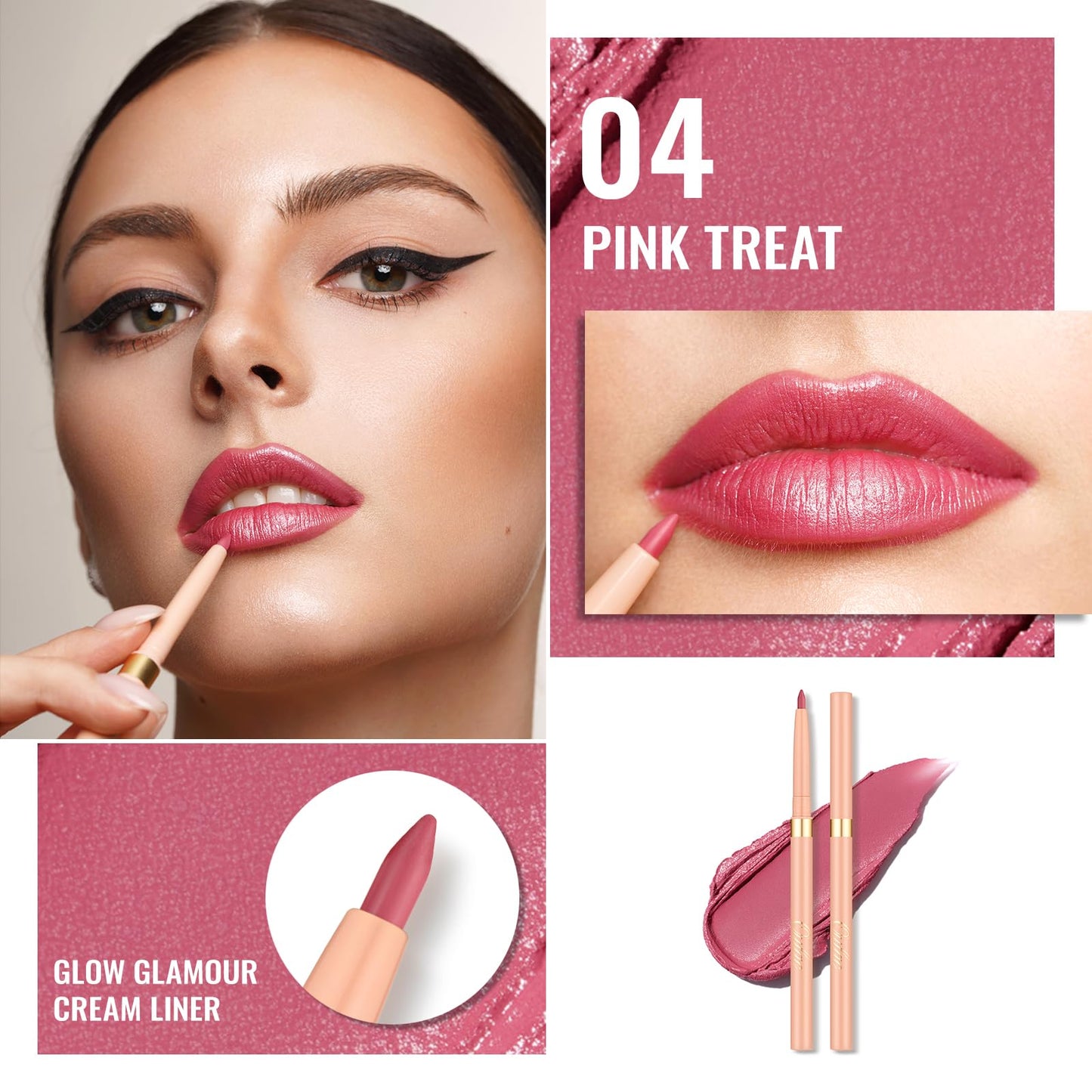 Oulac OULAC Matte Pink Lip Liner, Waterproof Lipliner Pencil Lasts 24H +, Highly Pigmented, Smooth Formula, Contour Your Lips, Vegan & Cruelty Free (04) Pink Treat