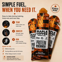 Maple Coffee 100% Natural Caffeine Energy Gels for Running, Cycling & Endurance - Easy to Digest Running Gels - 27g Carbs, 45mg Caffeine, Electrolytes (7 Sachets) by Protein Rebel