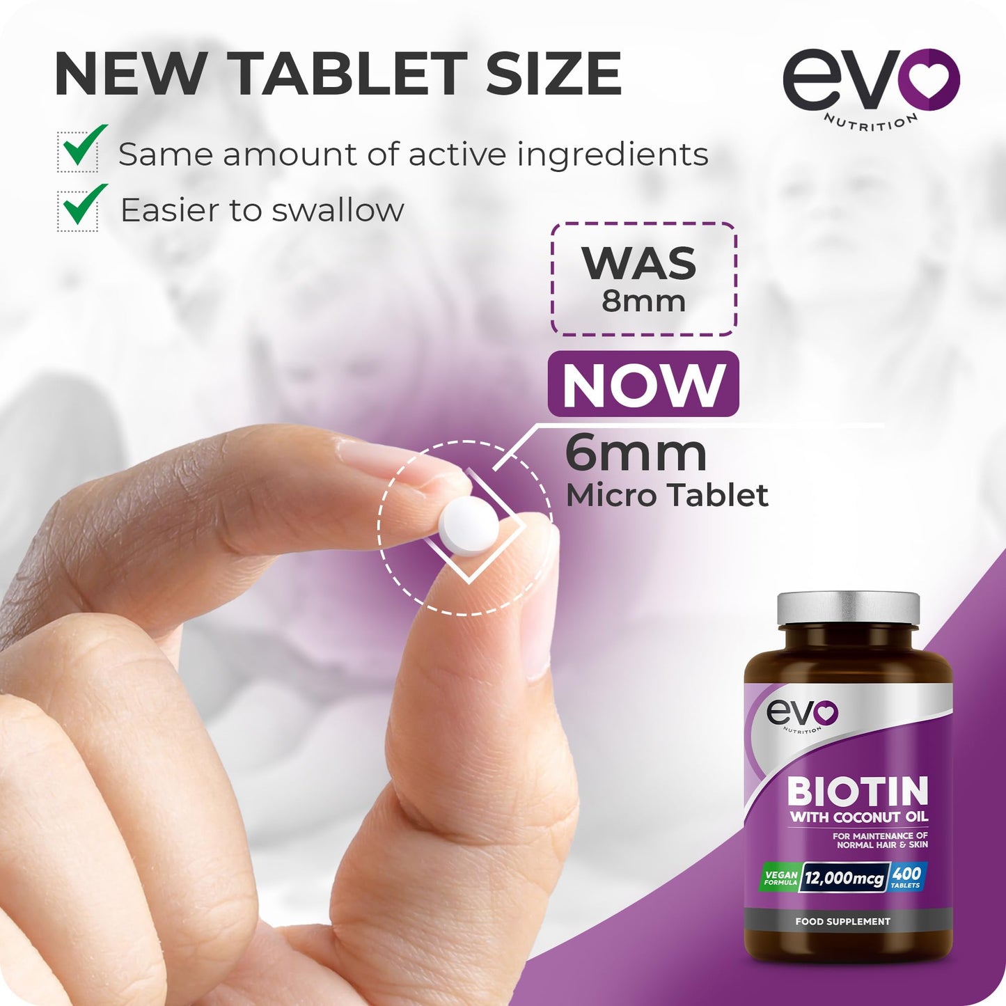 Biotin Hair Growth Supplement 12,000mcg with Coconut Oil | 400 High Strength Tablets for - 13 Month Supply Vitamin B7 Supports Normal Skin & Made in UK by EVO Nutrition