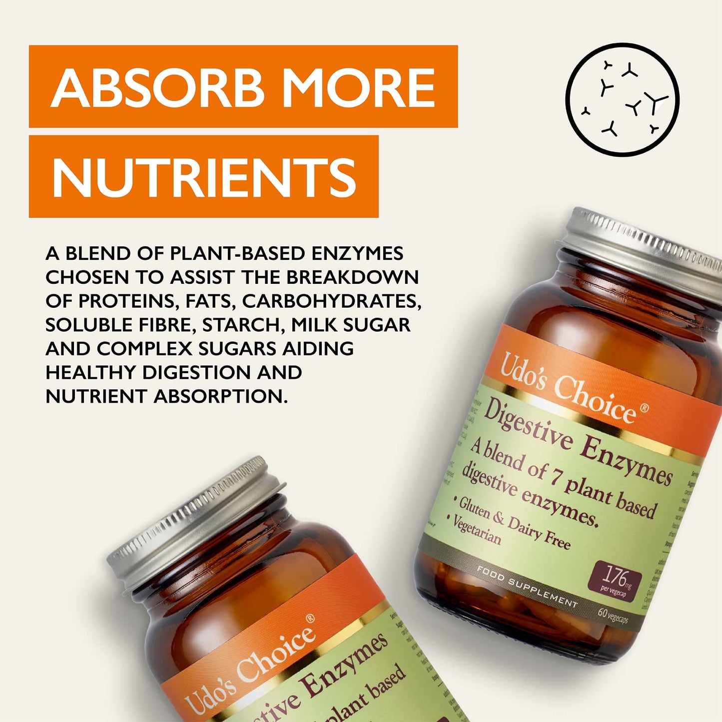 Udo's Choice Digestive Enzymes - 7 Plant Based Digestive Enzymes - Optimise The Absorption & Use of Nutrients - Vegetarian, Gluten Free & Dairy Free - 90 Vegecaps - One a Day