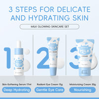 ewku Milk Skin Care Sets & Kits - Teenage Girls Gifts - Milk Skincare Set for Teen Skincare - Gifts For Women - Beauty Gifts Sets For Women - 3PCS Travel Skincare Set with Serum Eye Cream Moisturiser