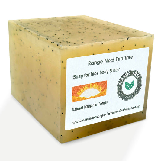 New Dawn Handmade Natural Tea Tree Soap Loaf - Range No.5 - Acne/Blackhead/keratosis Pilaris/Athlete's Foot/Hidradenitis Suppurativa Relief - 400g Money Saver Loaf