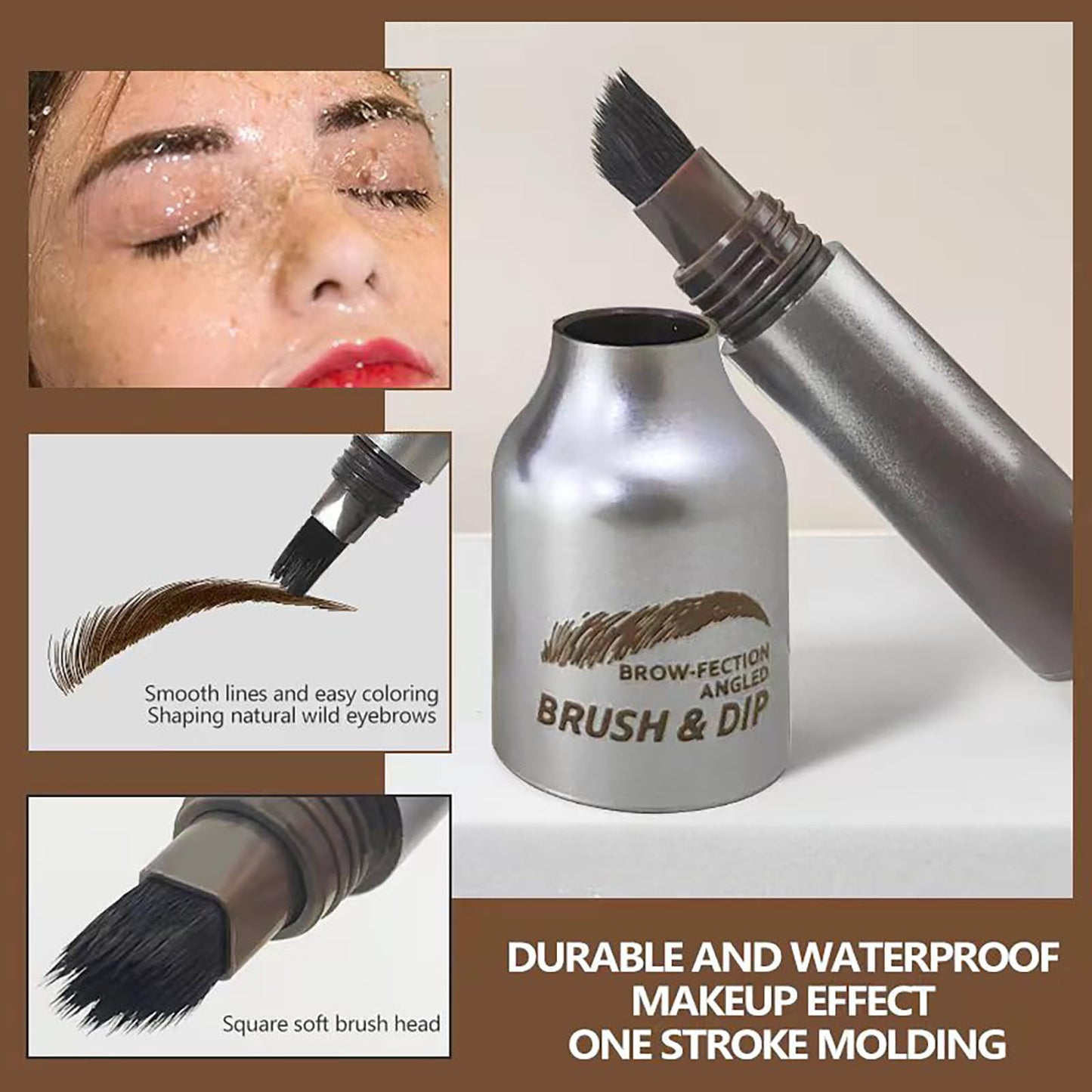 Angled Brow Brush & Dip – Waterproof, Smudge-Proof Liquid Eyebrow Pen For Hair-Like Strokes & Natural Brows – Shade #02 Auburn